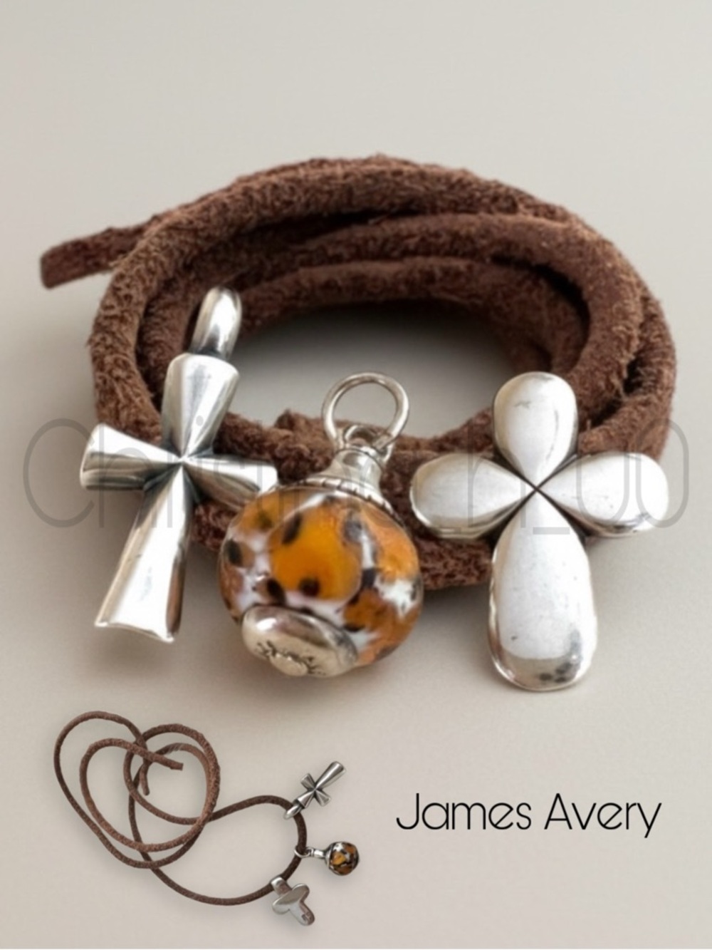 4 James Avery retired pieces! Finial, cross pendants, leather cord